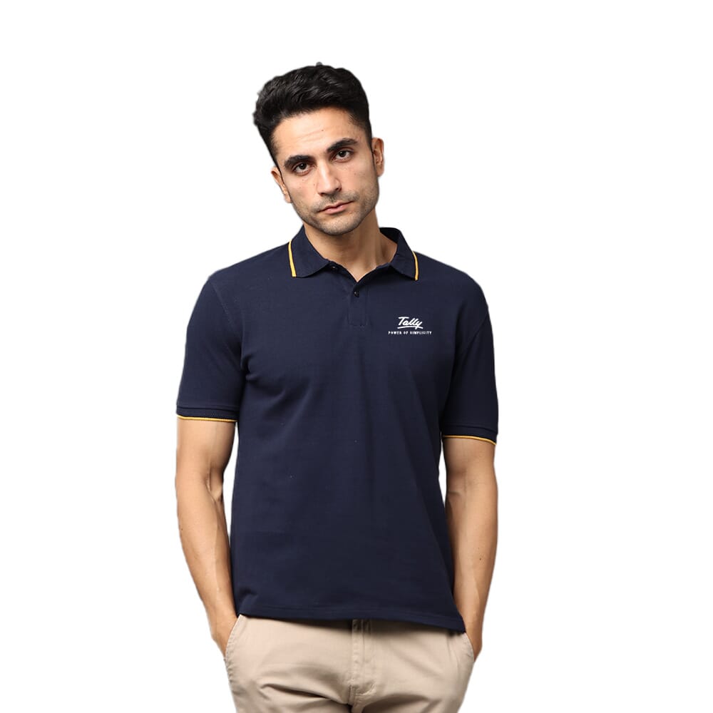 Greys & Blues Pima Polo T-Shirt - Navy Blue With Musterd Tipping